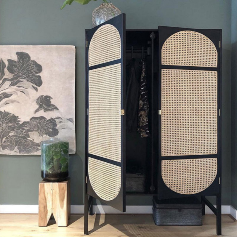 Armoire classique en rotin, Noir
