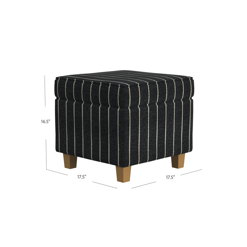 Asha 17.5" Square Storage Ottoman, Black Grid