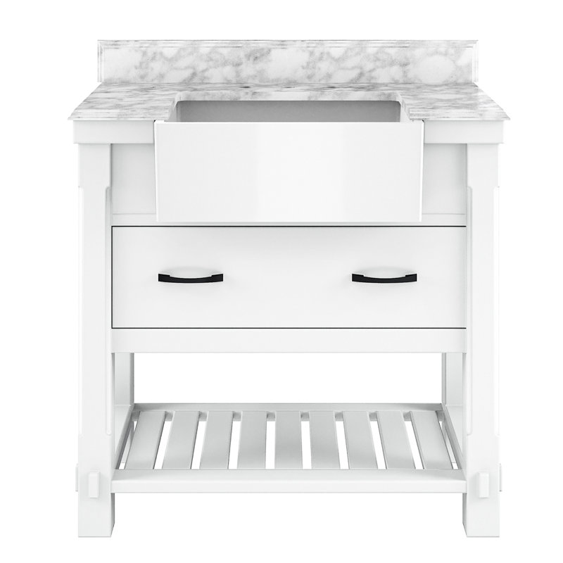 Ensemble de meuble-lavabo simple 36 "en bois massif avec comptoirs et dosseret, Blanc