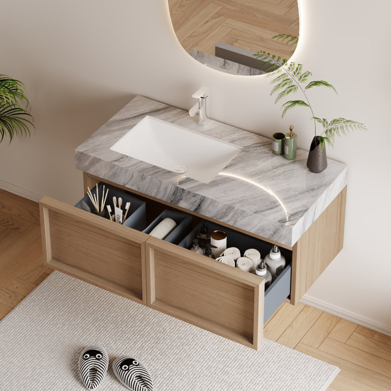 36" Modern Wall Mounted Bathroom Vanity, Sintered Stone Table top with Solid Wood Cabinets, Floating Bathroom Vanity(Attach sink only)