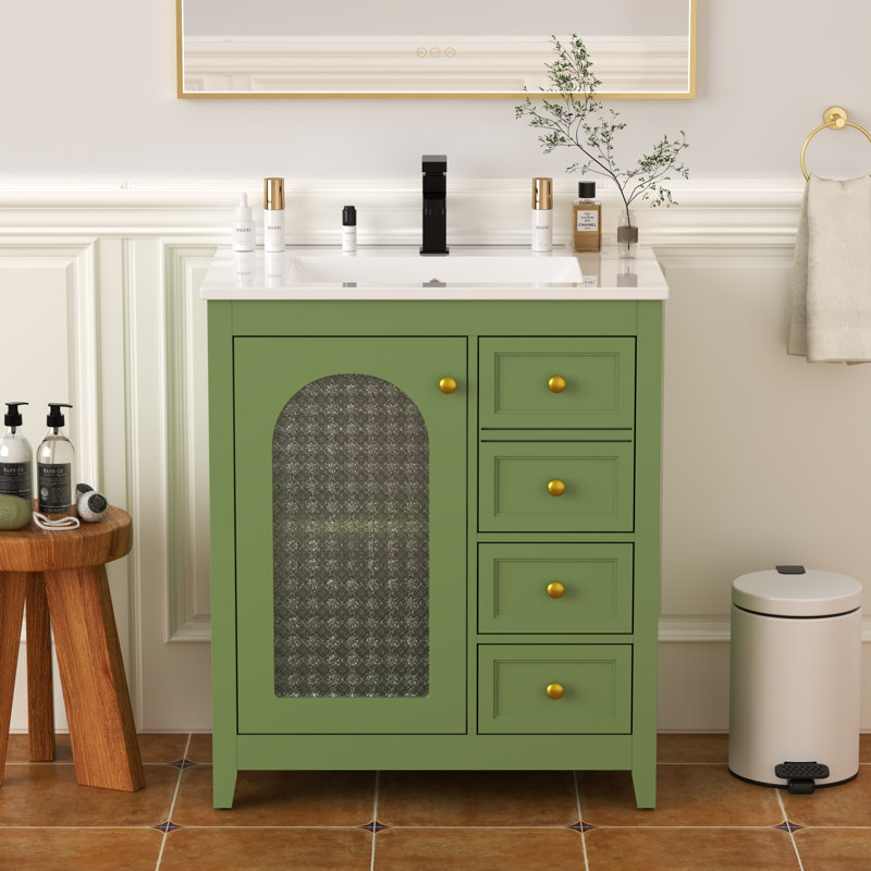 Rustic 30" Bathroom Vanity With Resin Sink,no Faucet,green Board, 30" W