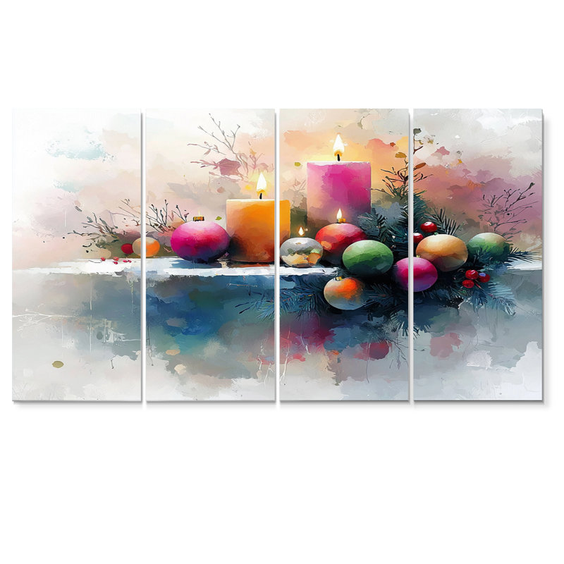 Bougie de Noël rose et orange Glow II - ensemble d'art mural de Noël, H 28 po x l 48 po