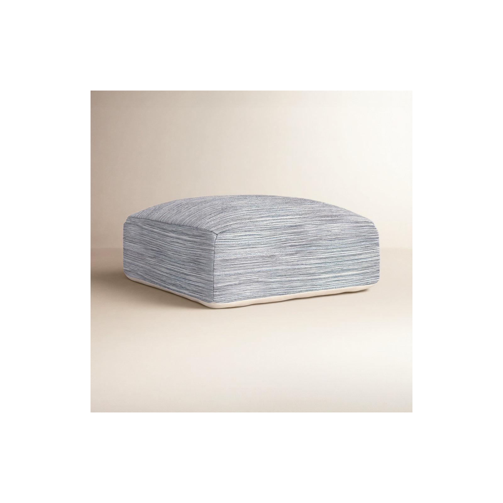 Talya 36" Wide Square Striped Pouf Ottoman, Blue
