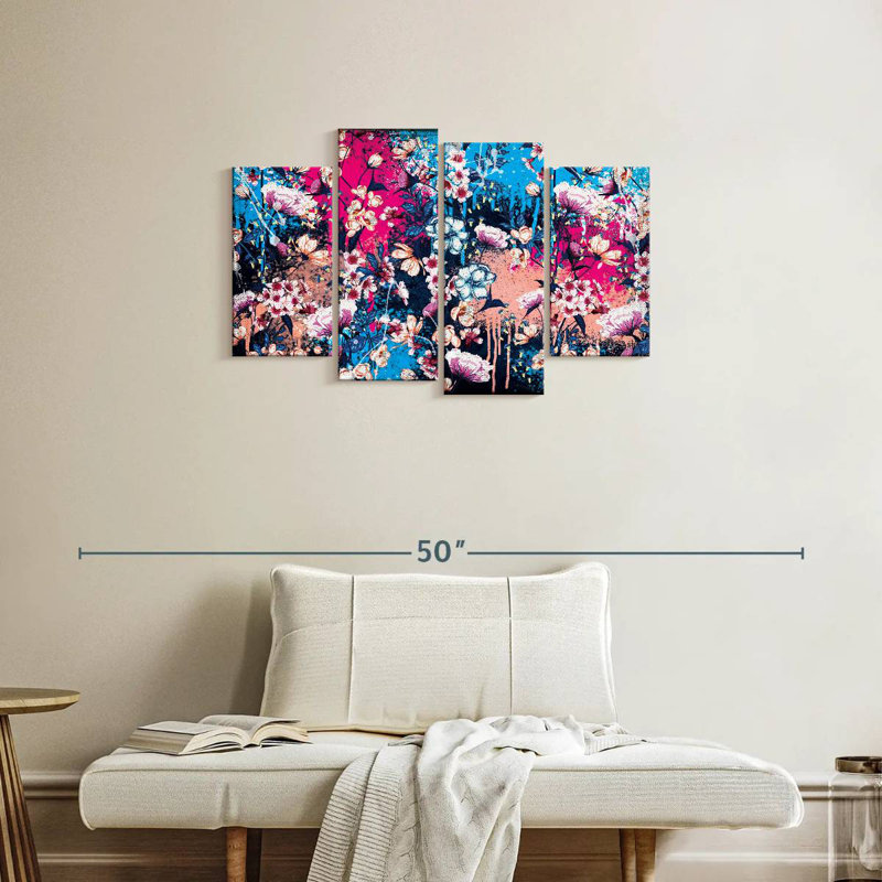Splattered Botanical Flowers, 22" H x 36" W