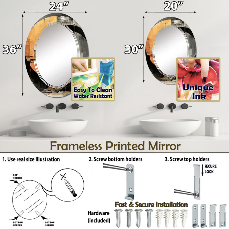 Chemisier - Miroir mural moderne ovale, 30 po x 20 po