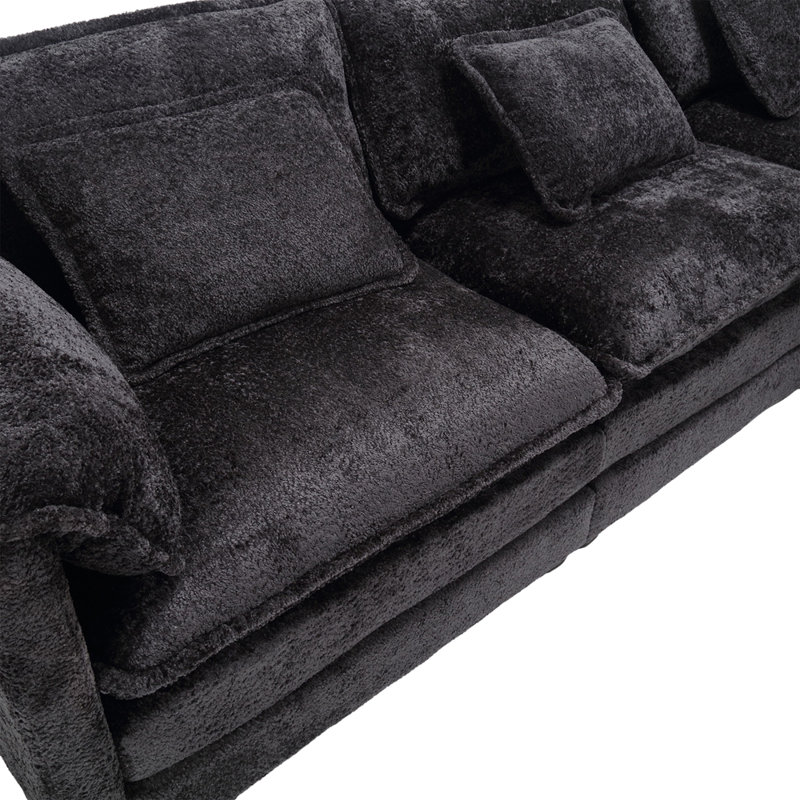 Canapé-lit modulaire surdimensionné pour salon modulaire en L en chenille avec repose-pieds mobile, Noir