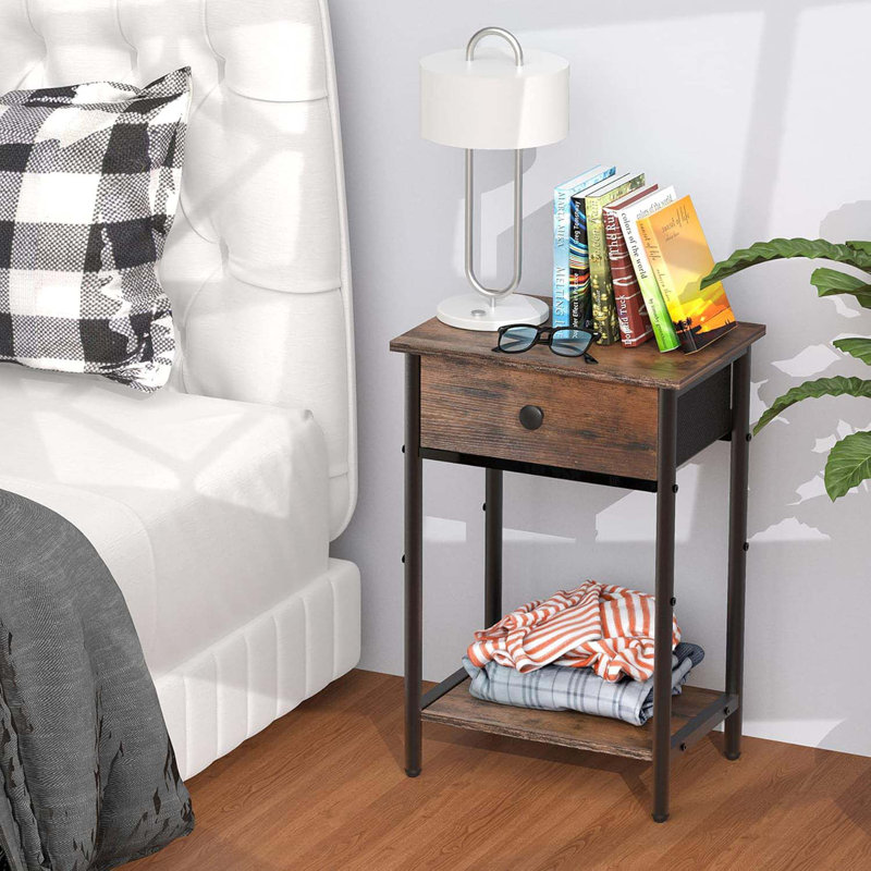 Night Stand Bedside Tables With Drawer Rustic End Table For Small Spaces 2 Tiers Side Table Nightstands For Bedroom, Living Room, Study, Office