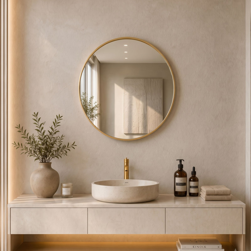 Adelina 30-Inch Round Metal Wall Mirror, Gold