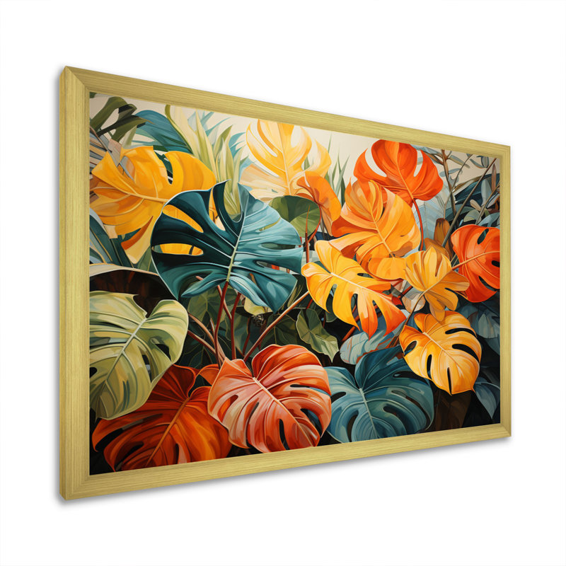 Orange, vert, plantes tropicales III, H 34 po x l 44 po x P 1,5 po, Encadrement doré
