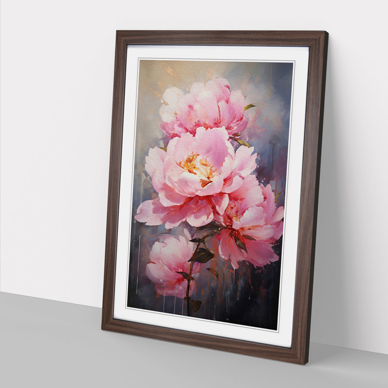 XYZ-FRM-V1223-5062 Peony Flower Action No.4 - Single Picture Frame Print on Wood, Walnut, 34cm H x 25cm W x 2cm D