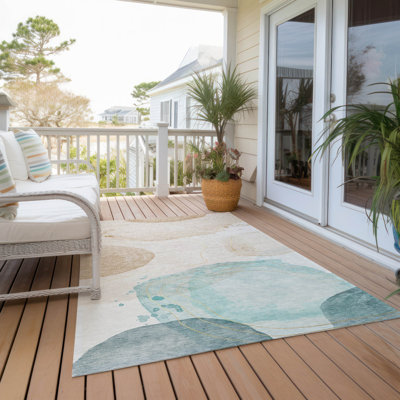 Machine Washable Indoor/Outdoor Altair ACN546 Beige 8' x 8' Round Rug