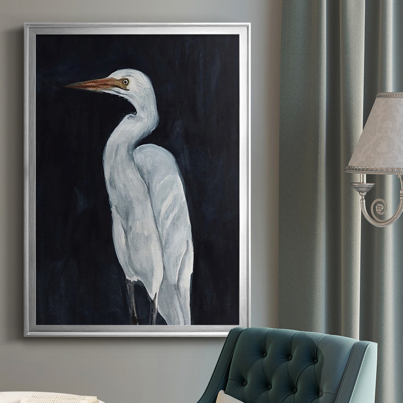 Calm Great Egret I - impression, H 42,5 po x l 30,5 po x P 1 po, Argent