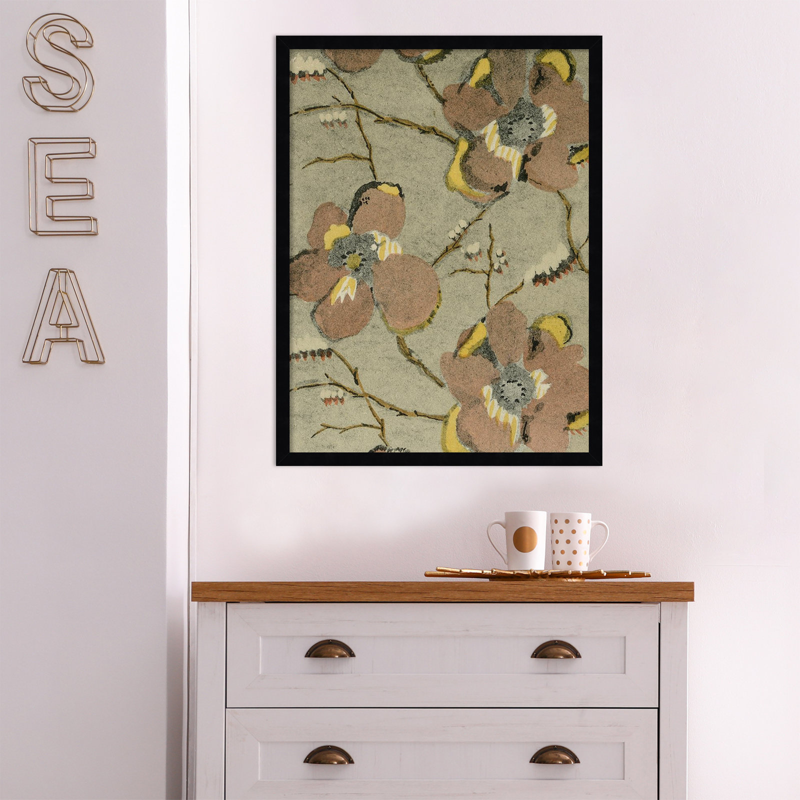 Delicate Floral Pattern II Painting, Black, 26" H x 20" W