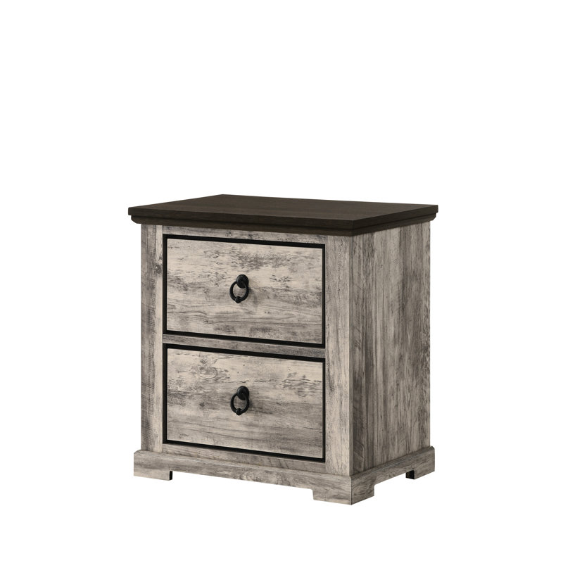 Table de chevet moderne avec deux tiroirs et poignées en métal