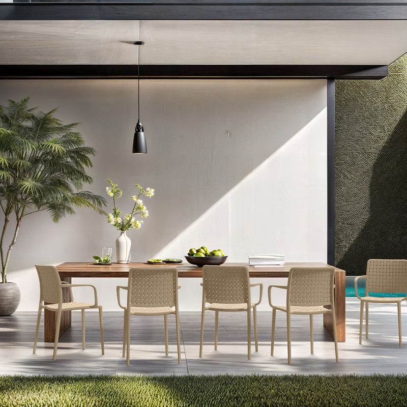 Plastic Outdoor Stacking Dining Armchair, Taupe