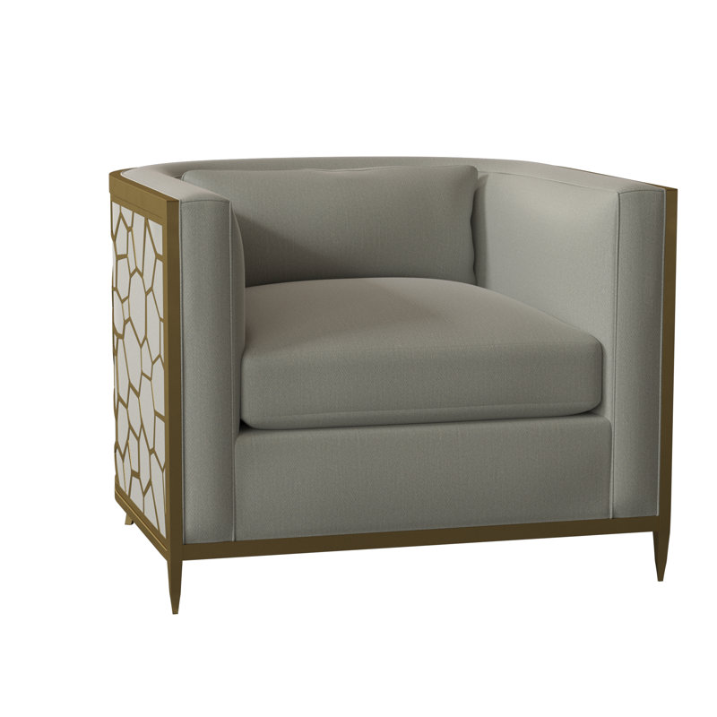 Caracole Upholstery Barrel Chair, Off-white Linen, Gold