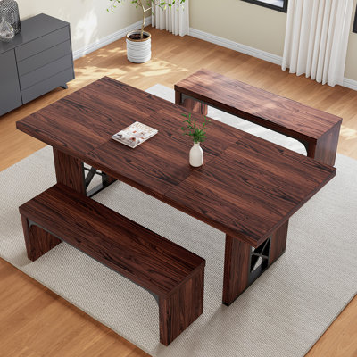 Ensemble de table de salle à manger 3 pièces pour 6 à 8 personnes, table de cuisine rectangulaire de 70,8 po avec 2 bancs pour coin-repas et mobilier de salle à manger
