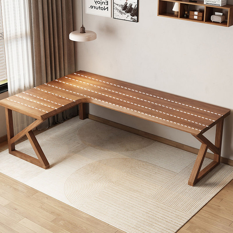 Bureau en bois massif en L noyer clair, Retour à gauche, H 29,53 po x l 86,61 po x P 55,12 po