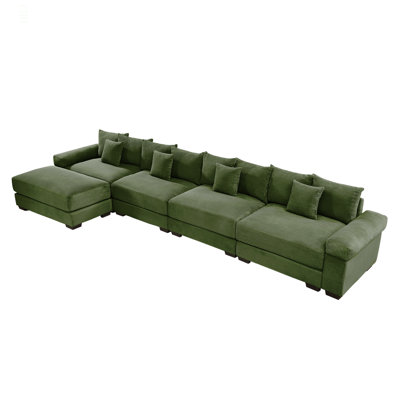 170"Oversized Cloud Modular L-Shape Sectional Couch,Soft Corduroy Fabric, With An Ottoman,Deep Seat Wide Armrests,Ergonomic Design,12 Throw Pillows, Easy Assembly,For Living Rooms Studies,Green