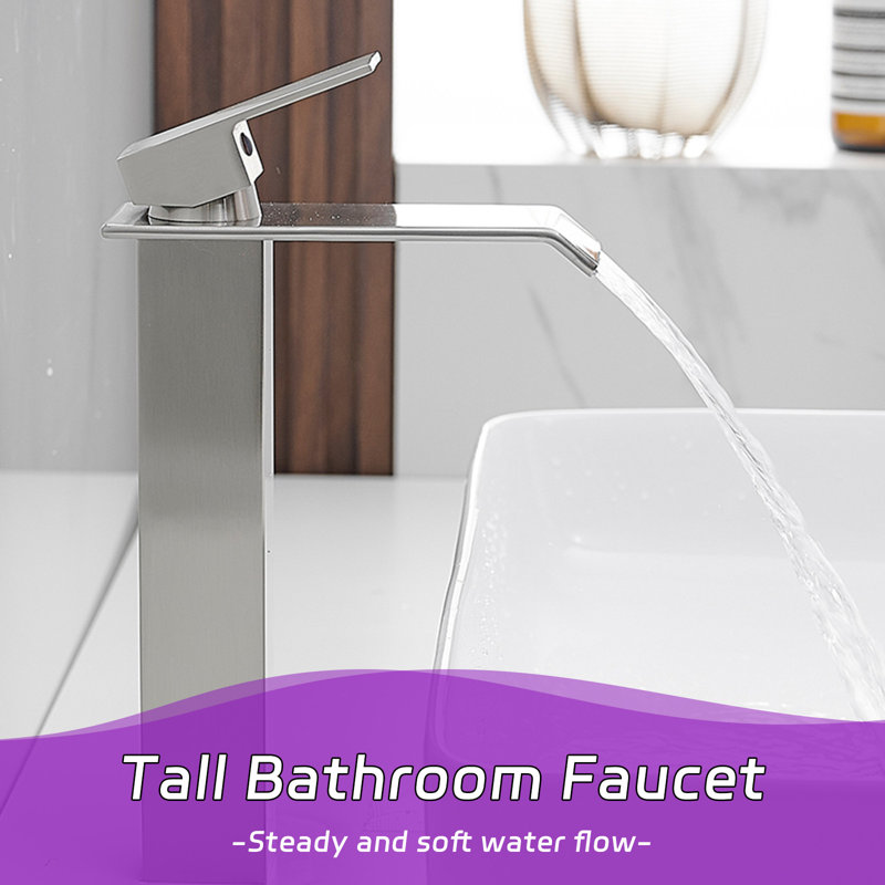 Brushed Nickel Single Handle Vessel Sink Faucet with Drain Kit