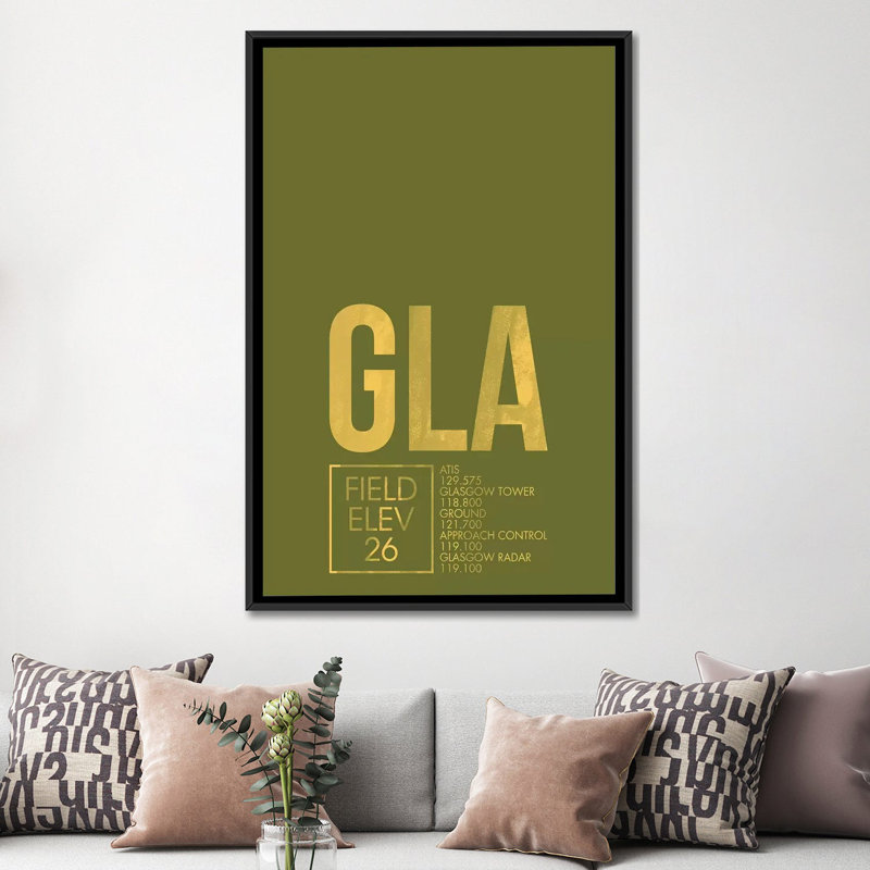 "glasgow" , impression sur toile, "the air traffic control series", H 48 po x l 32 po x P 1,5 po, Toile avec cadre noir