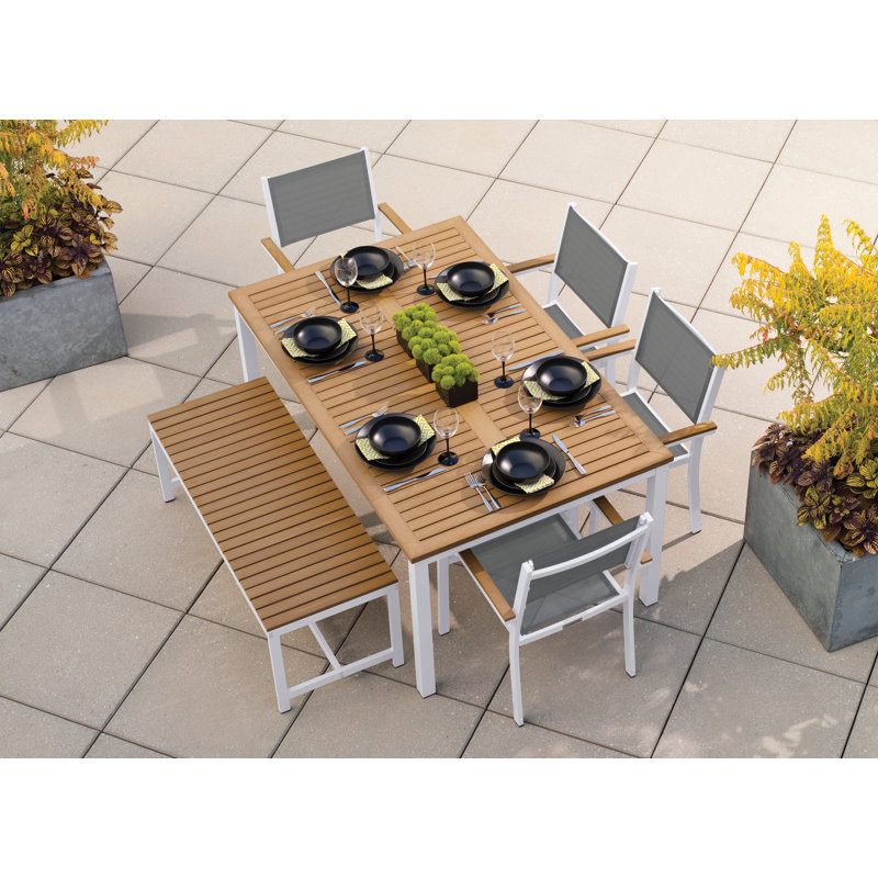 Travira Outdoor Dining Table, Chalk, Natural Tekwood