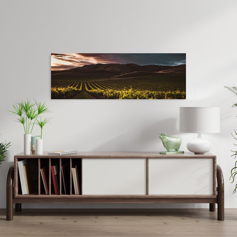 Vineyard Sunset Glow Dramatic Serene Abstract Landscape Nature Wall Art, H 12 po x l 36 po