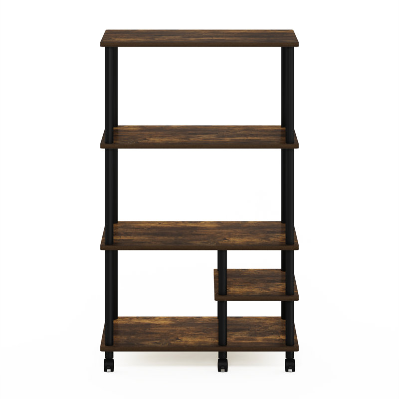 Oliveria 4-Tier Toolless Multipurpose Etagere Bookcase with Wheels, Amber Pine/Black