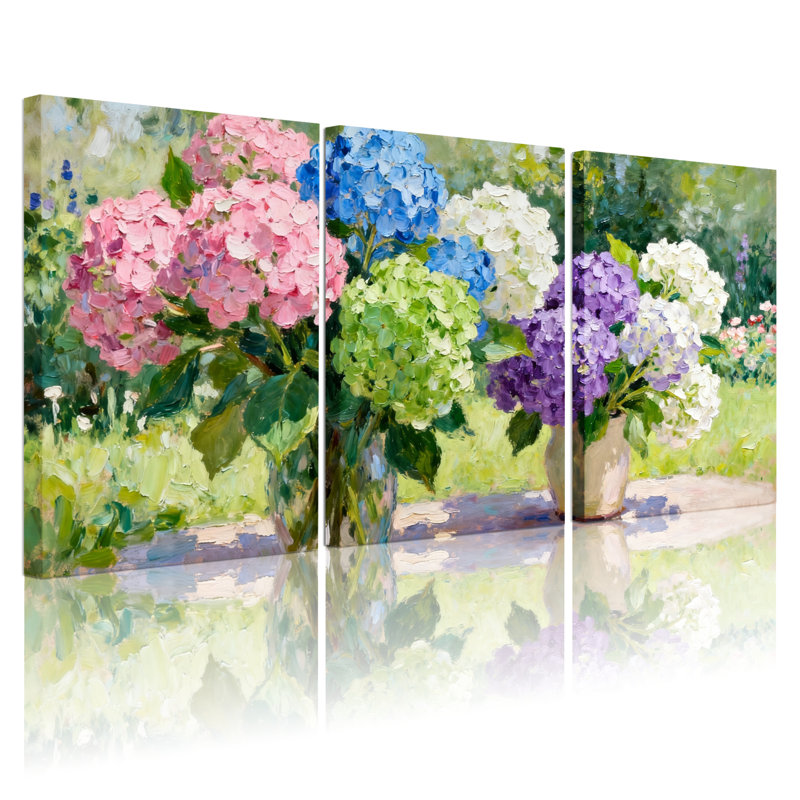 Ensemble de 3 tableaux muraux sur toile à motifs floraux d'hortensias, pour salon, chambre à coucher et décoration intérieure.