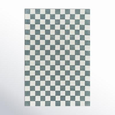 Jenna Hand-Woven Teal Checkered Rug