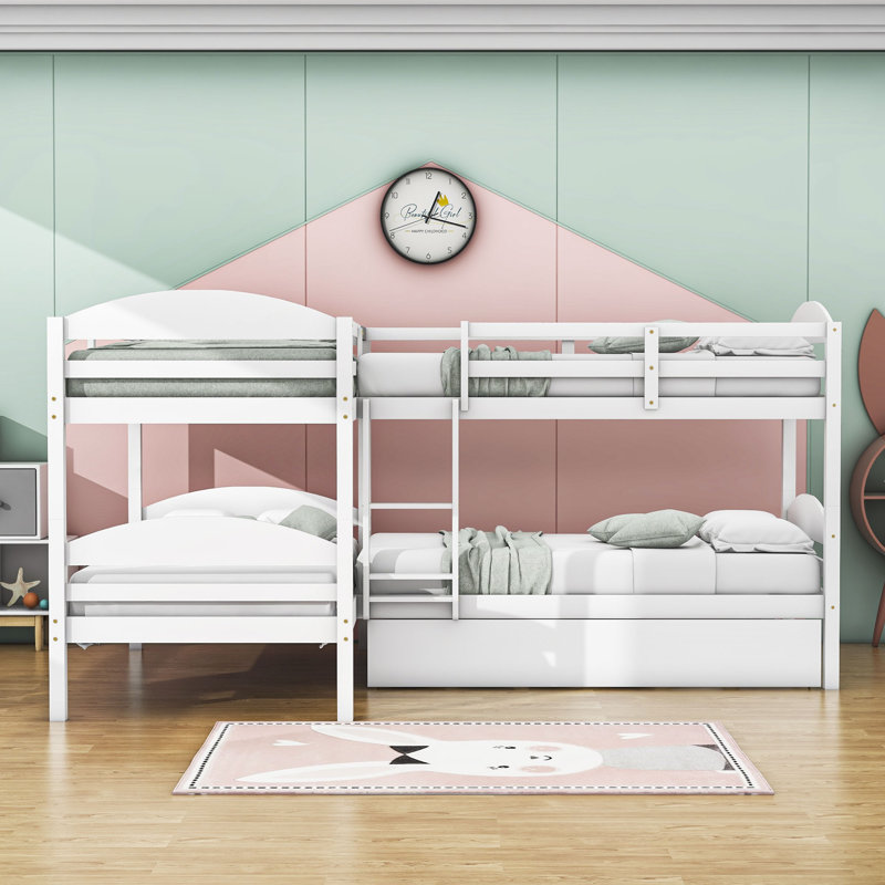 Douthitt Kids Twin Over Twin Bunk Bed with Trundle, White