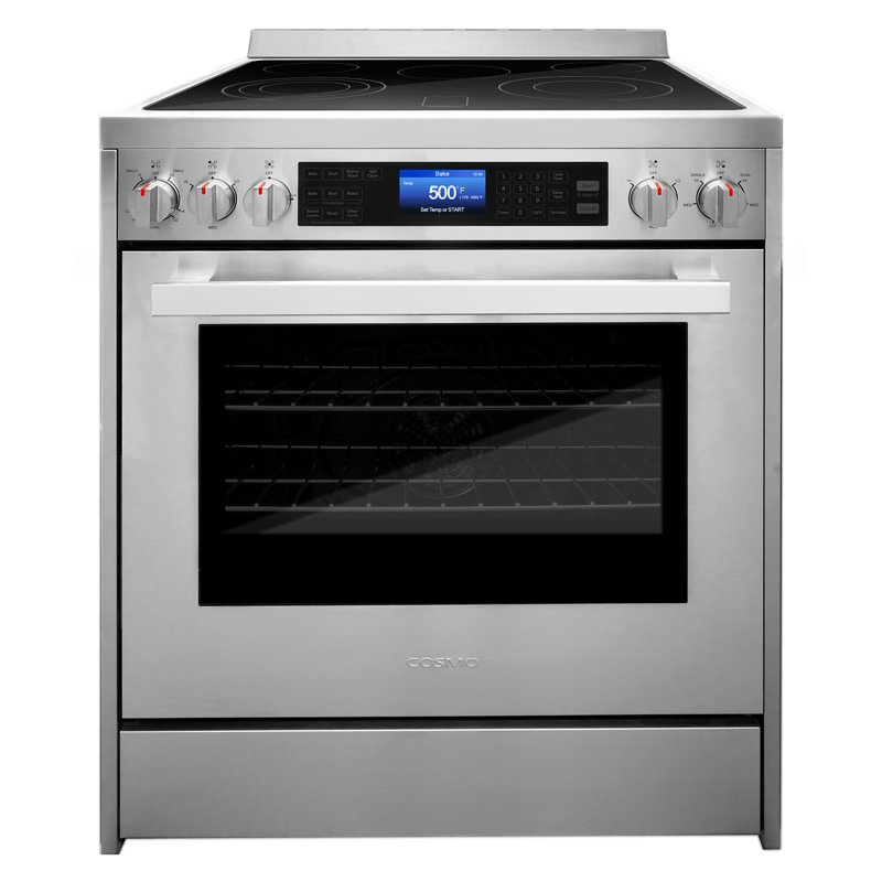 Cosmo 30 po. Vista Collection 5 pi. Cu. Cuisinière électrique en vitrocéramique, 5 éléments de brûleur, four à convection, acier inoxydable