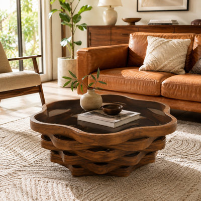 Calline Irregular Cloud Shaped Coffee Table with Tempered Glass Top