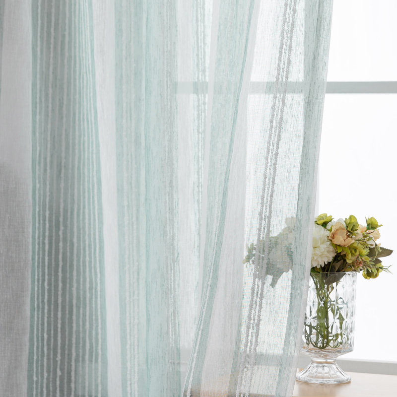 Paire de rideaux transparents avec passe-tringle Farmhouse, L 52 po x H 108 po, Turquoise