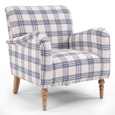 29" Wide Stylish Solid Wood Plaid Accent Chair With Nailhead Trim