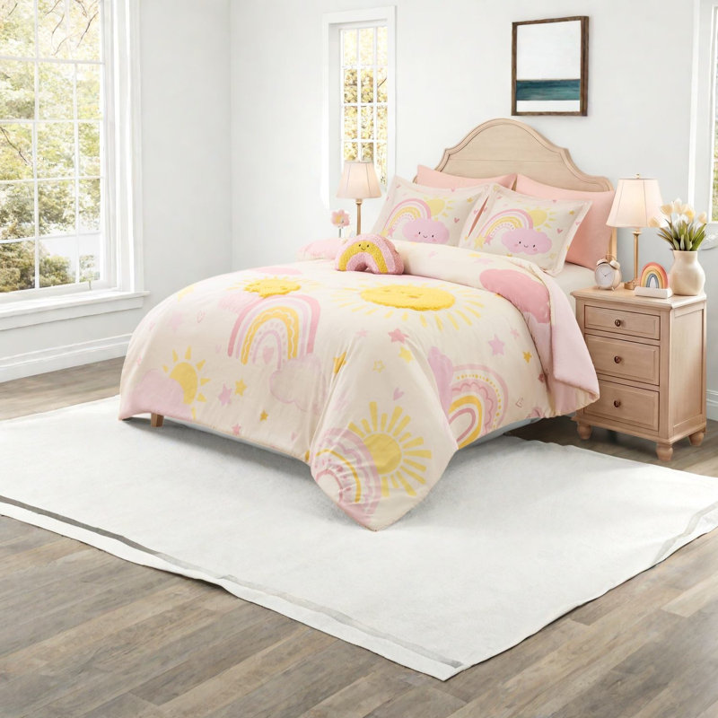 Ensemble de literie complet/queen, couette enfant arc-en-ciel en microfibre douce