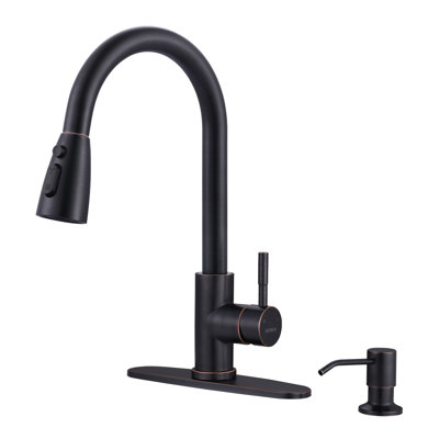 Robinet de cuisine en acier inoxydable à bec haut, mitigeur monocommande, douchette extractible, 3 jets et distributeur de savon