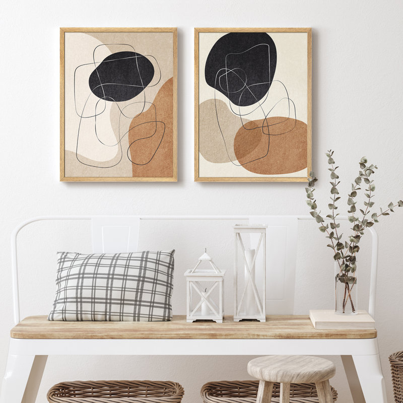 Tan Brown Abstract Shapes Neutral Modern Artwork Framed Prints Posters Bathroom Small Wall Art, Natural, 10" H x 8" W