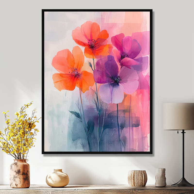 «Ryanne Abstract Geraniums In Summer Motion I - Geraniums», reproduction d'art sur toile encadrée, Noir, H 20 po x l 12 po