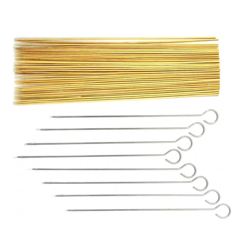 14-inch Steel and Bamboo Kabob Skewer Set