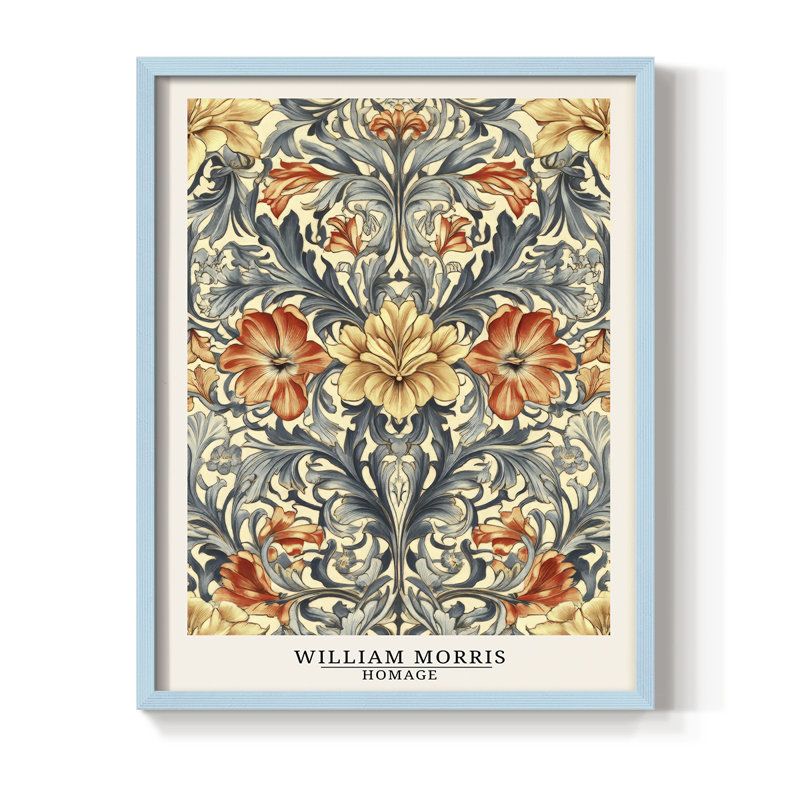 WM MORRIS Series DCCCXXII Framed Print - Solid Wood, Bleu, H 15 po x l 12 po