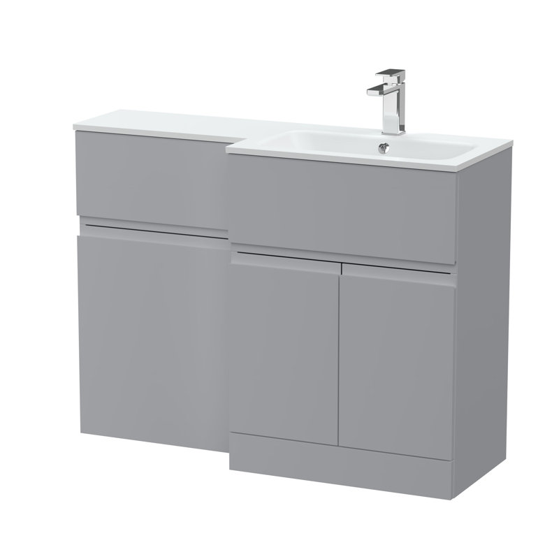 Hudson Reed Urban 1100mm Right-Hand 2 Door Satin Grey Floor Standing Combination Unit With Stone Basin, Satin Grey