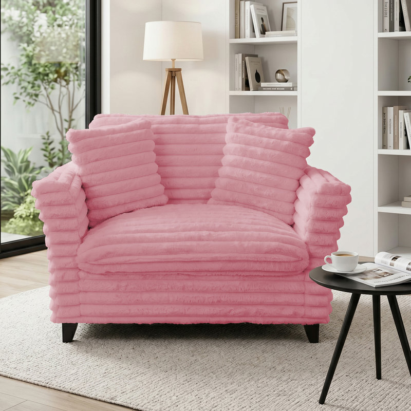 Fauteuil d'appoint surdimensionné à assise profonde avec coussins pour salon, Pink