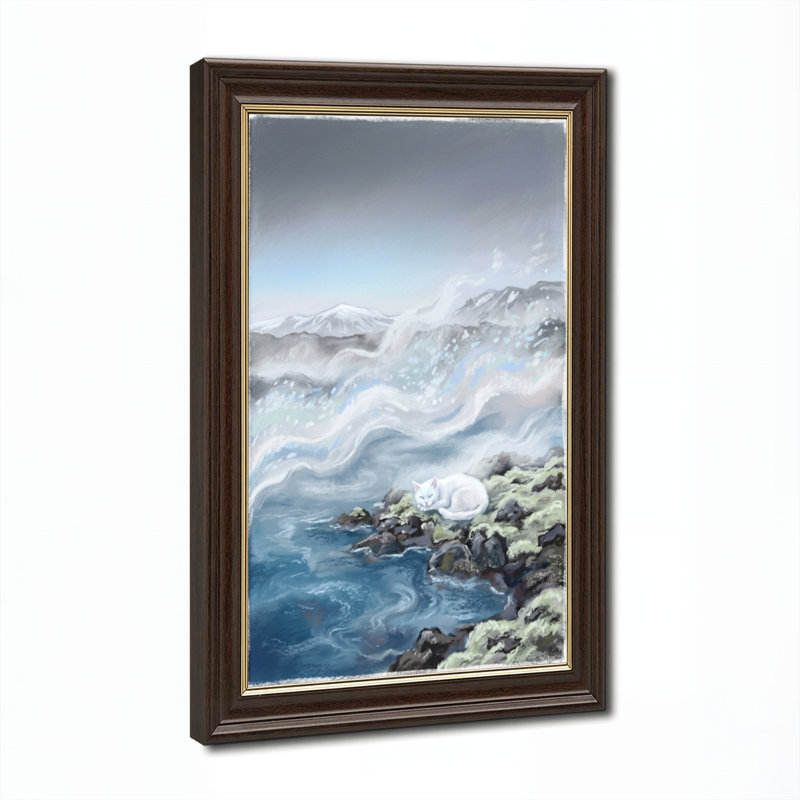 Art mural antique sur toile encadré doré pour le salon, la chambre à coucher, le bureau ou le vestibule - Décoration murale décorative avec paysage enneigé