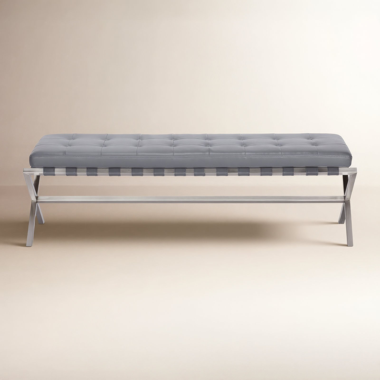 Canton 56" Entryway Bench, White/Brushed Stainless Steel Base