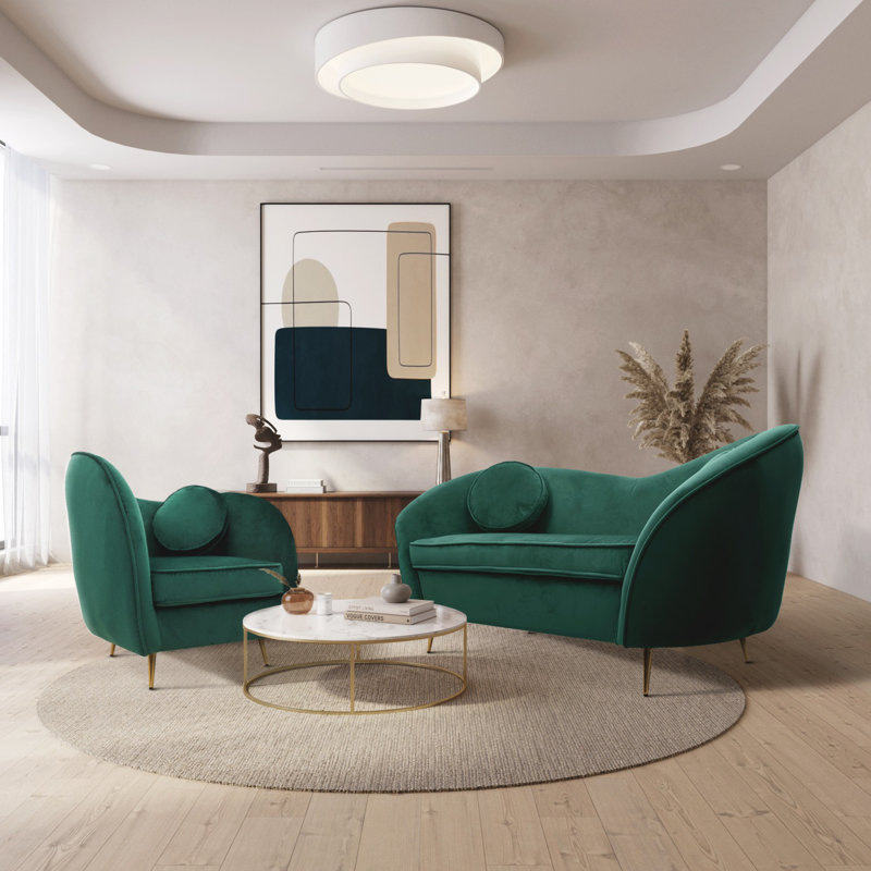 Castillo 2 - Piece Velvet Living Room Set, Emerald Green