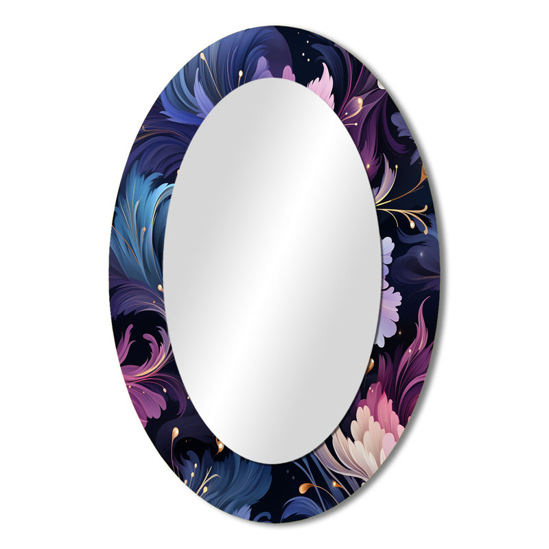 Astral bleu mauve damassé Radiance - miroir mural bohémien, 36 po x 24 po, Ovale