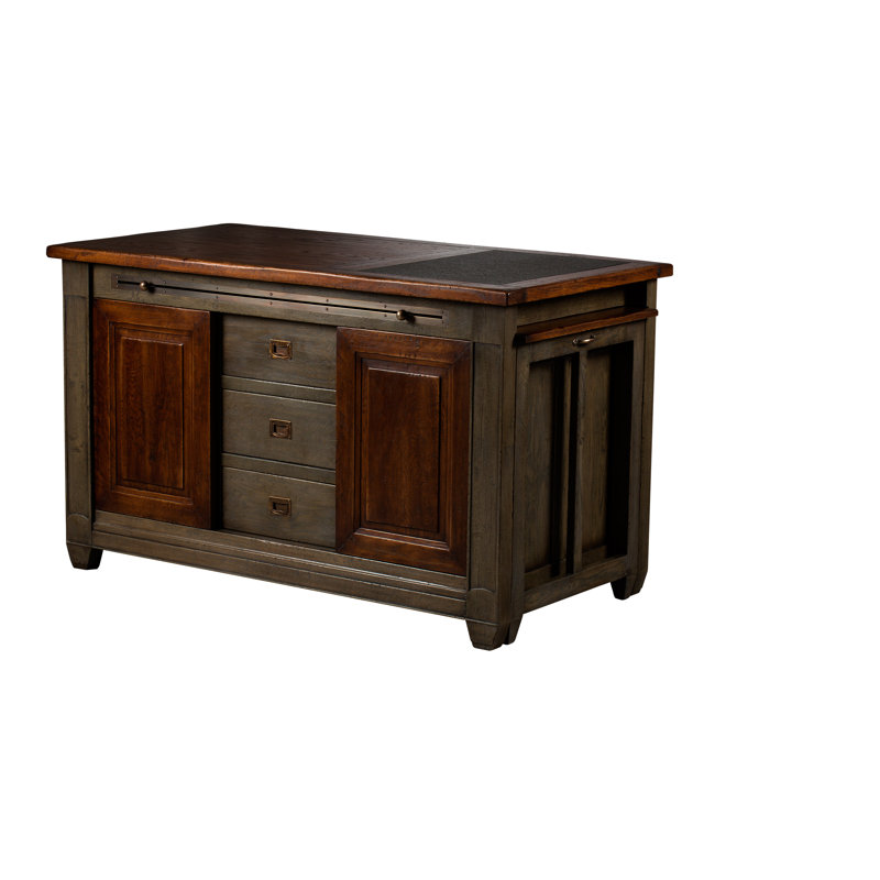 Escoffier 59 " W Kitchen Island with Solid Wood Top