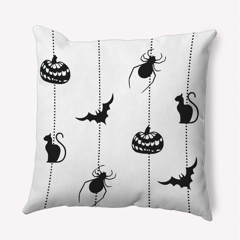 Coussin Halloween, H 16 po x l 16 po, Carré, Blanc