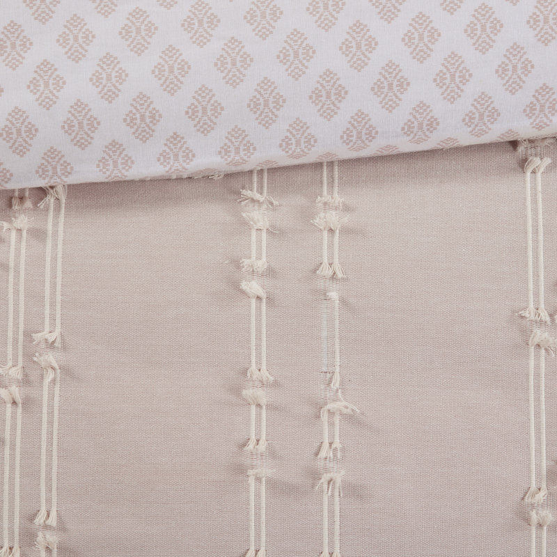 3 Piece Cotton Jacquard Bedding Set, Full/Queen Comforter + 2 Standard Shams, Blush